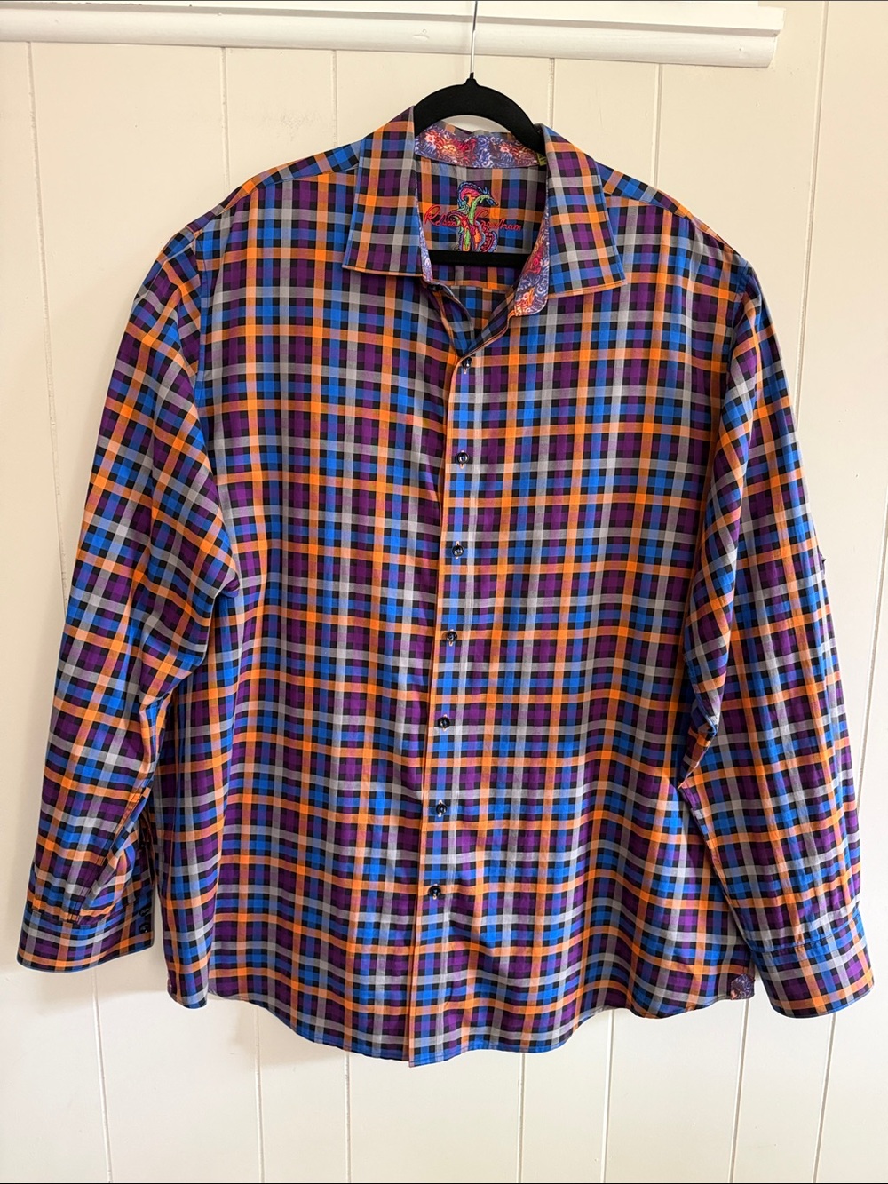 Robert Graham Long Sleeve Button Down Shirt 2XLT Plaid Loud Luxury Maximalist